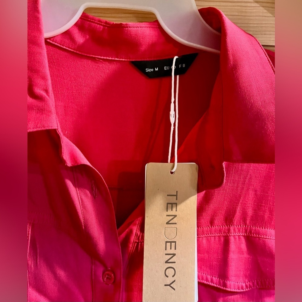 NWT Tendency All Silk Hot Pink Blouse M Barbiecore Fuchsia Lux Dopamine Dressing - Picture 5 of 12